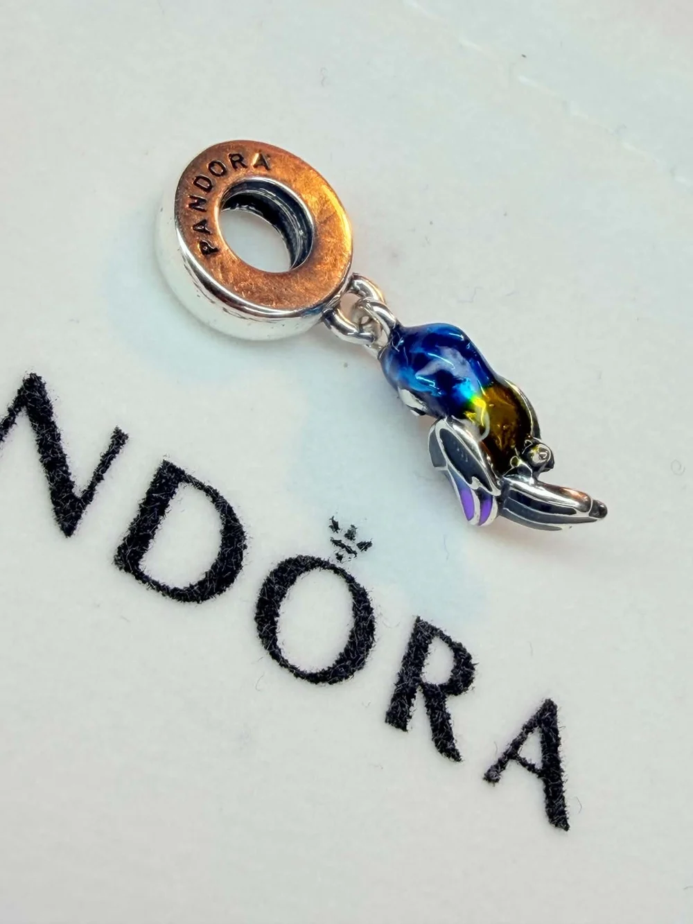 Pandora Multicolor Enamel Floral Dangle Charm - Blue Purple Yellow Green